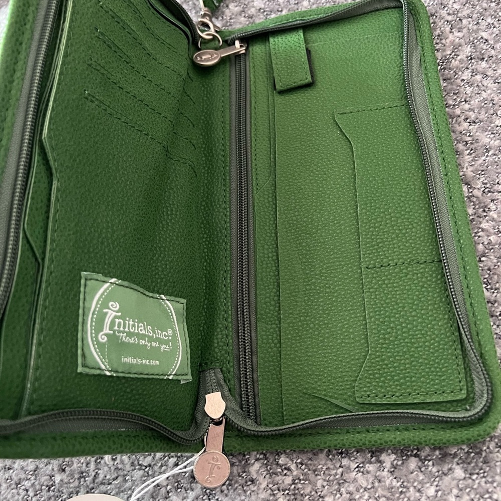 Emerald Green clutch with L monogram